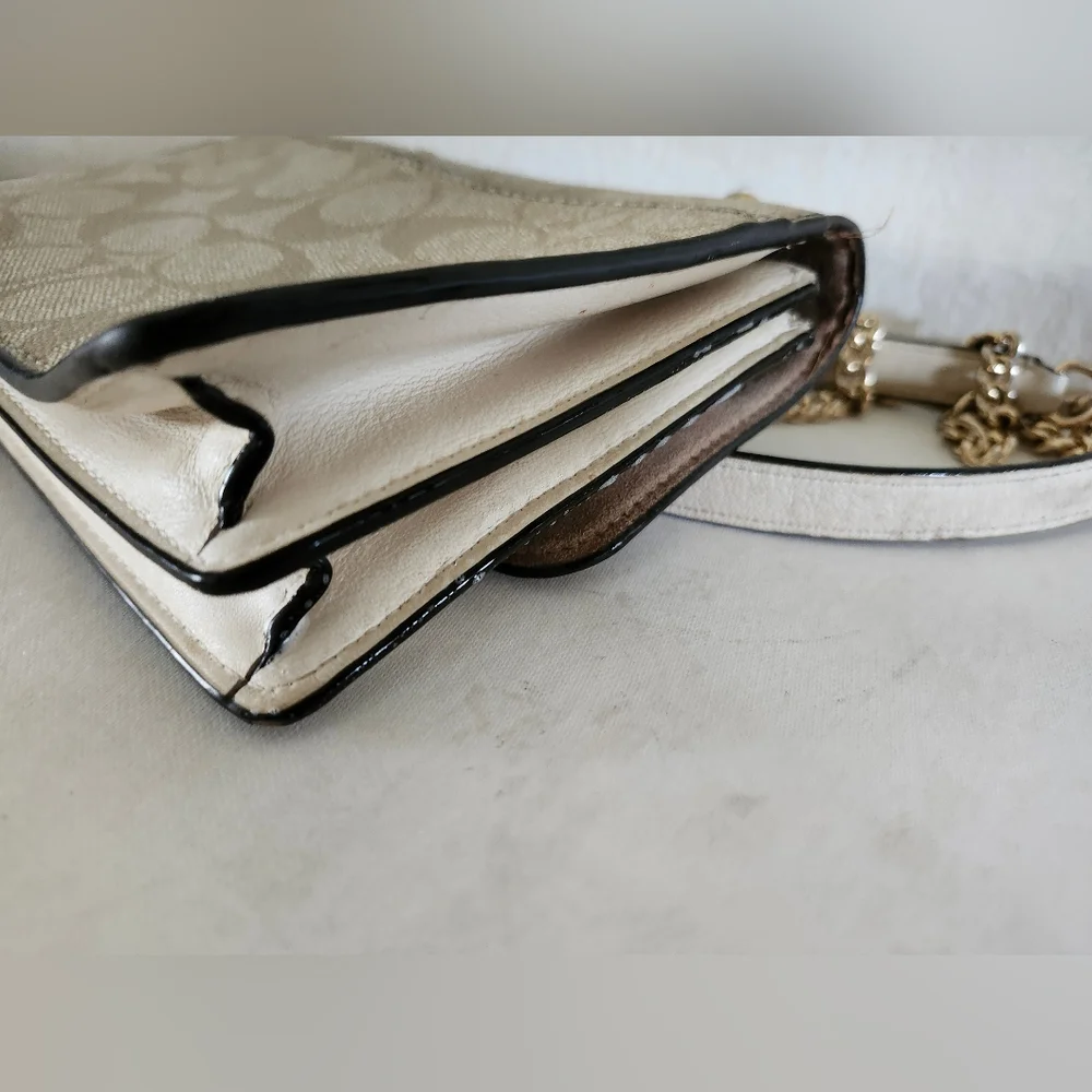 Coach Beige Signature Canvas Chain Crossbody Bag - Picture 10 of 13